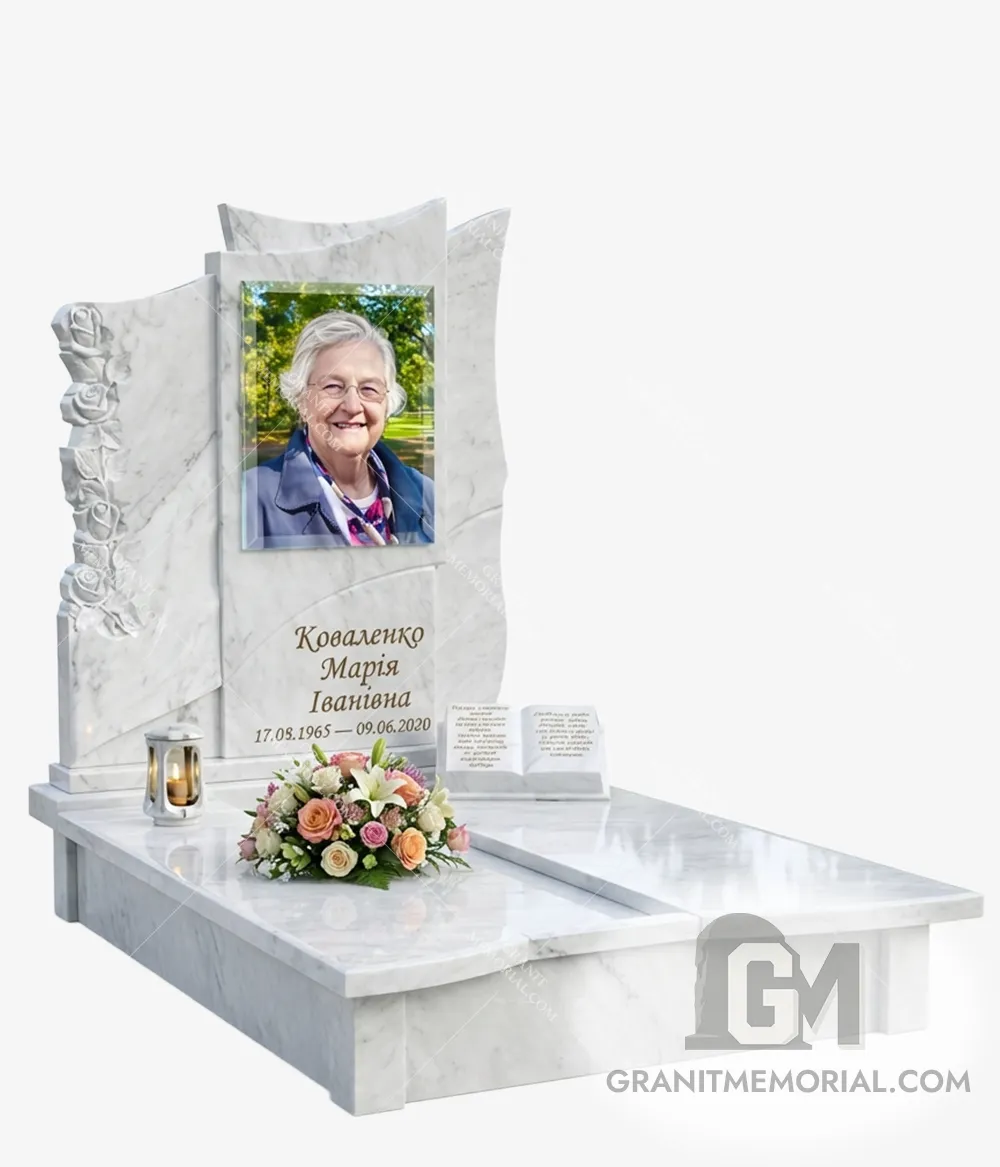 Элитный памятник из белого мрамора