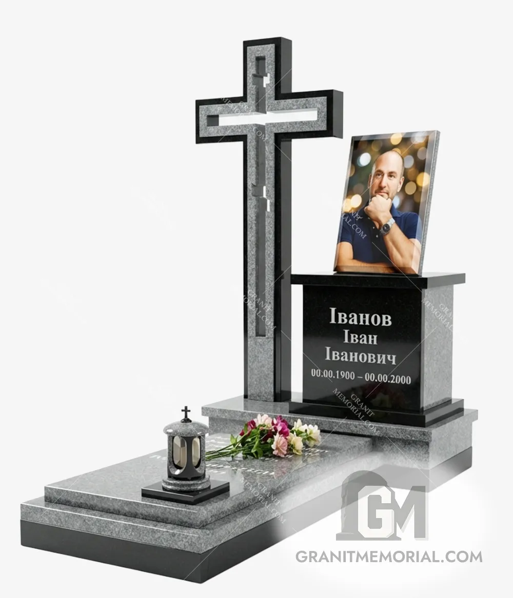 Памятник с современным крестом