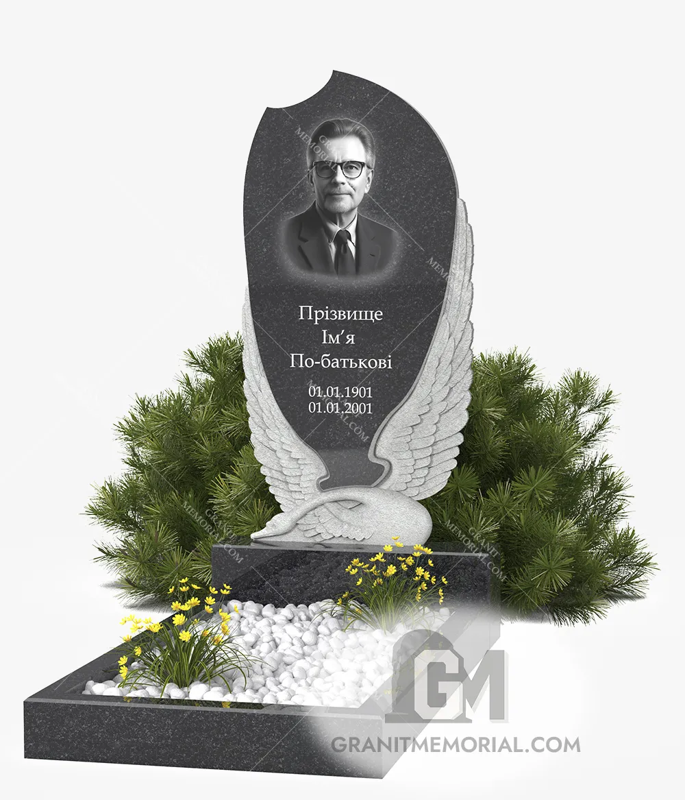 Гранитный памятник с фигурой лебедя