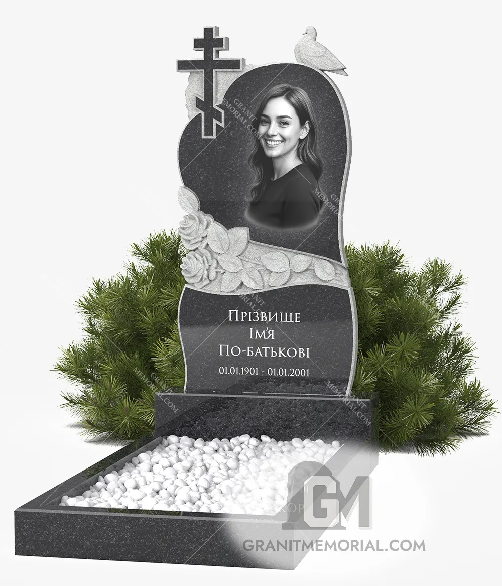 Памятник с православным крестом и розами