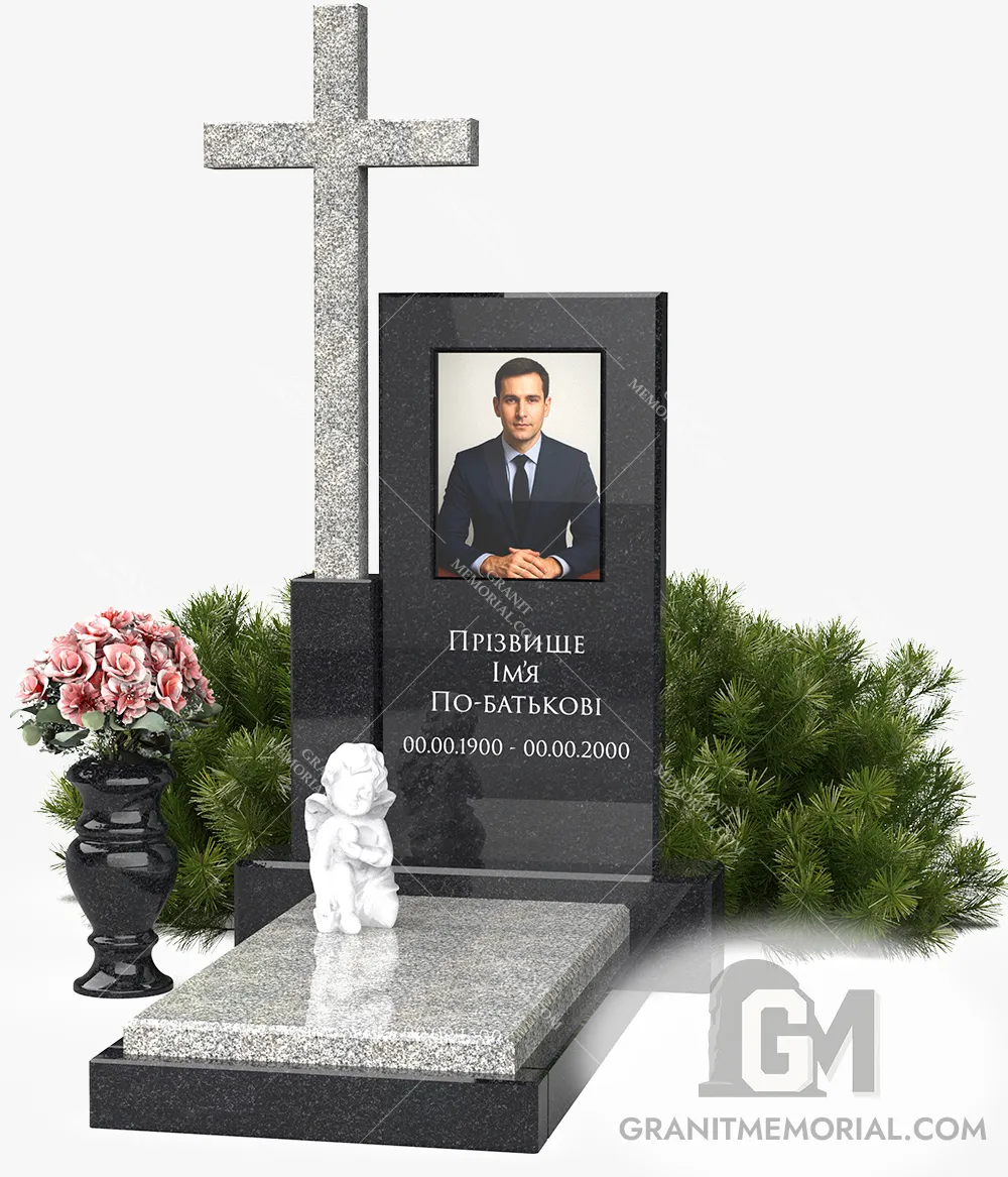 памятник с фотостеклом и крестом